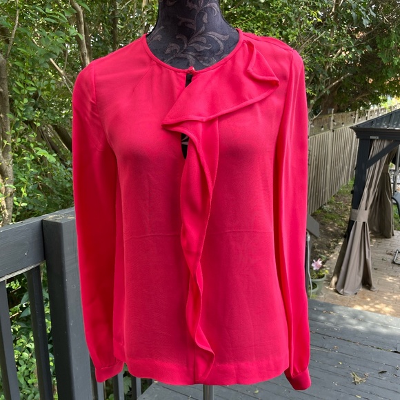 NWOT Kate Spade Log Sleeve Ruffle Blouse "Live Colourfully" / Size 2 - Picture 3 of 8